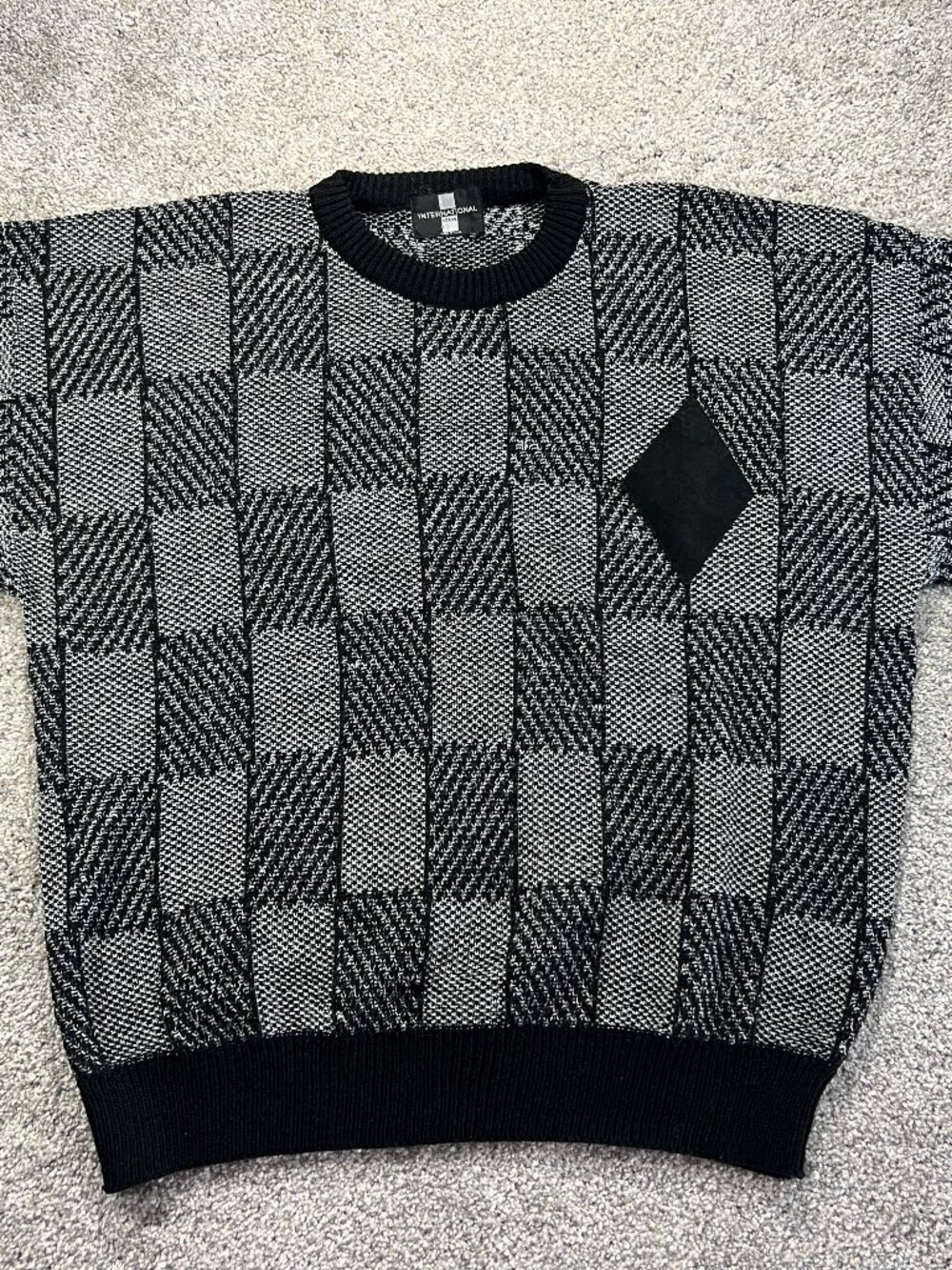 Vtg Men's International View Checkered Suede Patch Sweater No Size Tag See Pics